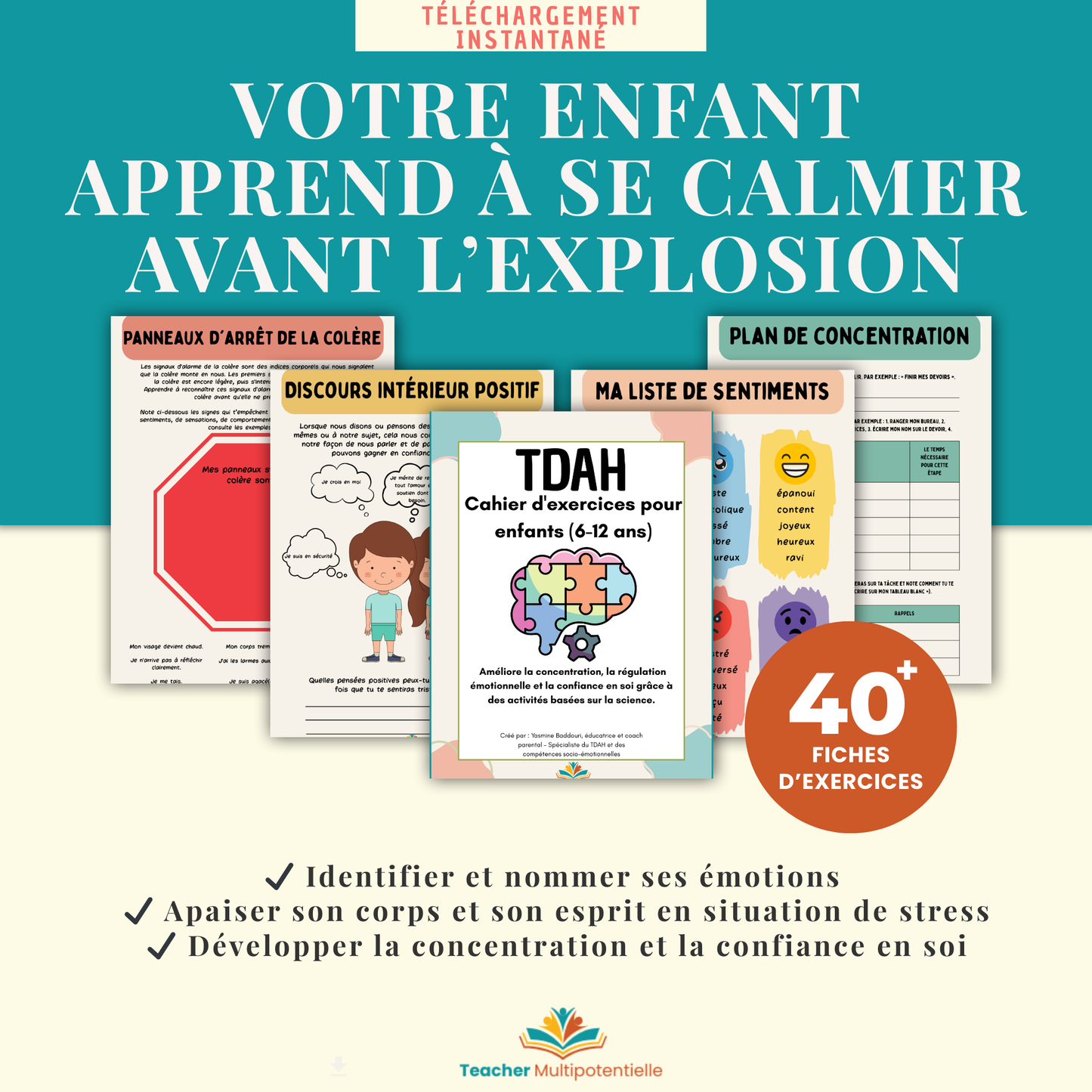 Cahier d’exercices TDAH pour enfants (6–12 ans) – Régulation émotionnelle & concentration