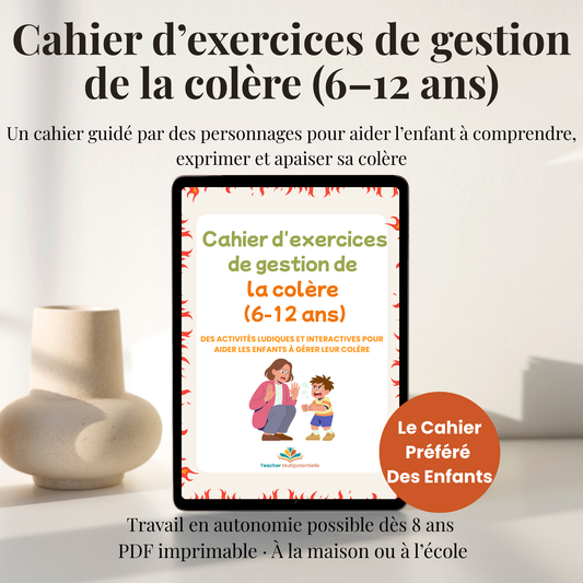 Cahier d’exercices de gestion de la colère – Enfants 6–12 ans (PDF imprimable)